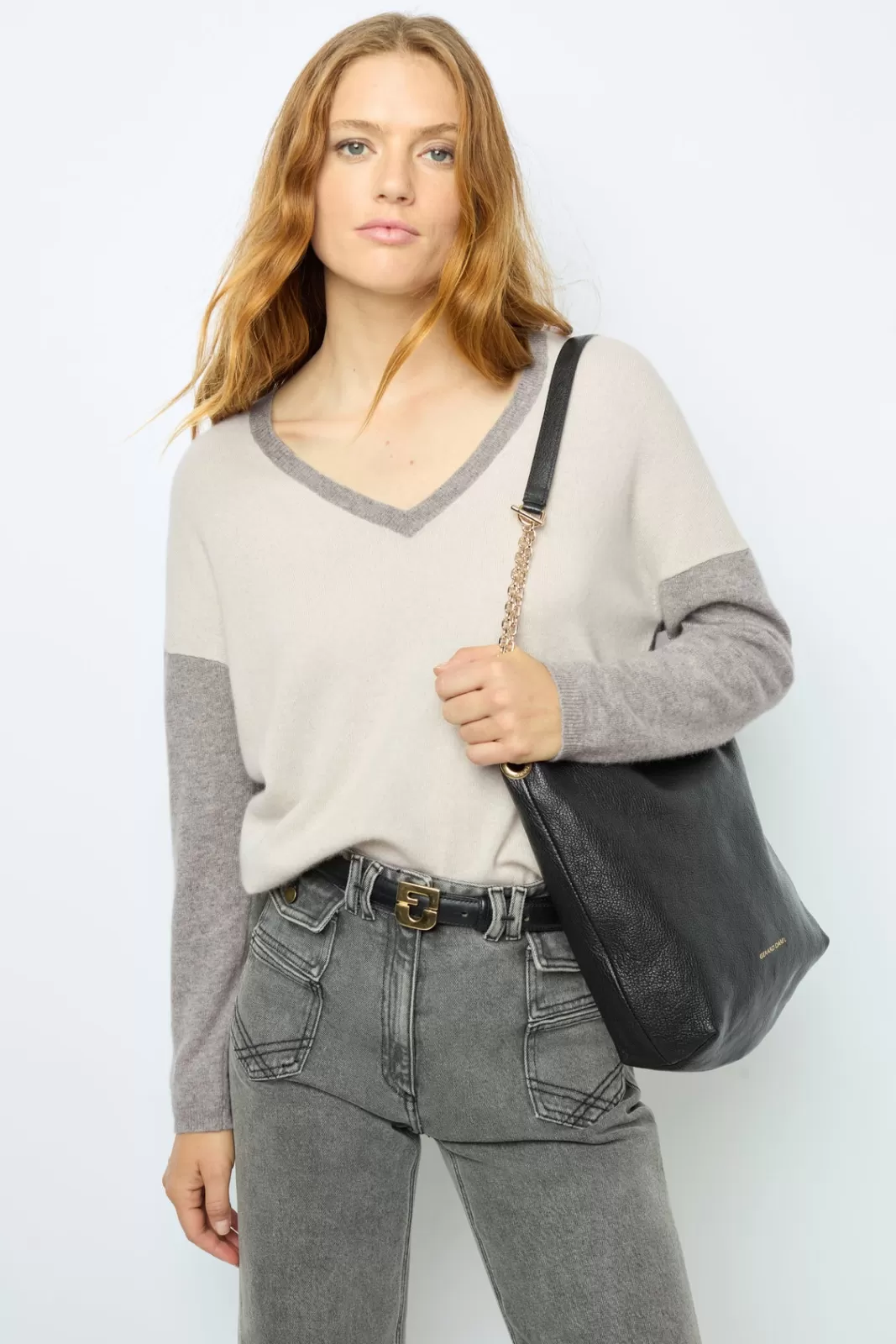 Gerard Darel Color block cashmere V-neck sweater - JALYA GrisChiné Best