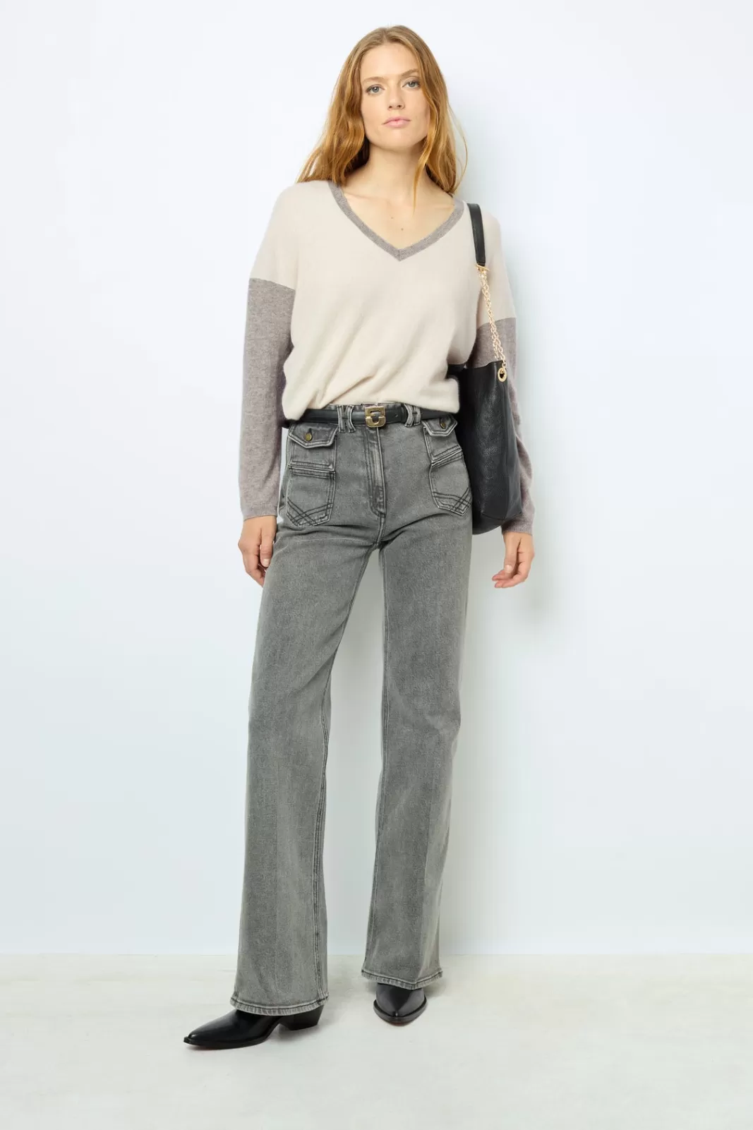 Gerard Darel Color block cashmere V-neck sweater - JALYA GrisChiné Best