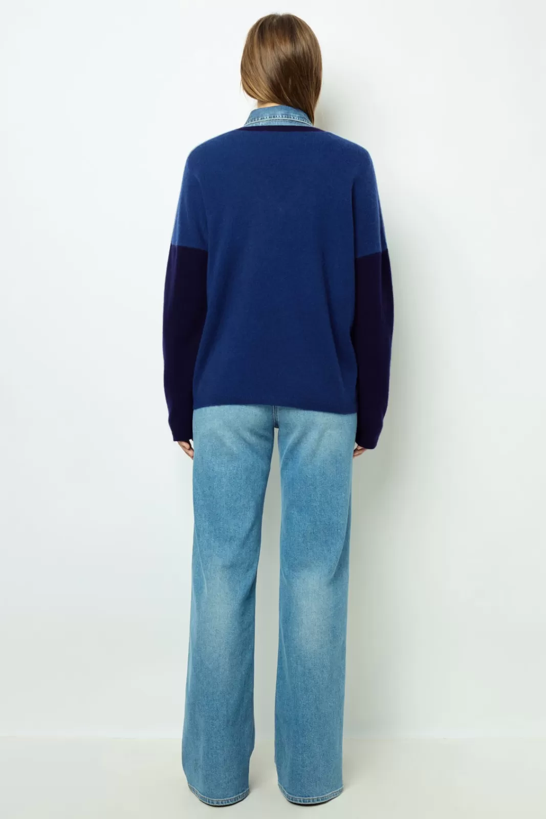 Gerard Darel Color block cashmere V-neck sweater - JALYA Encre Flash Sale