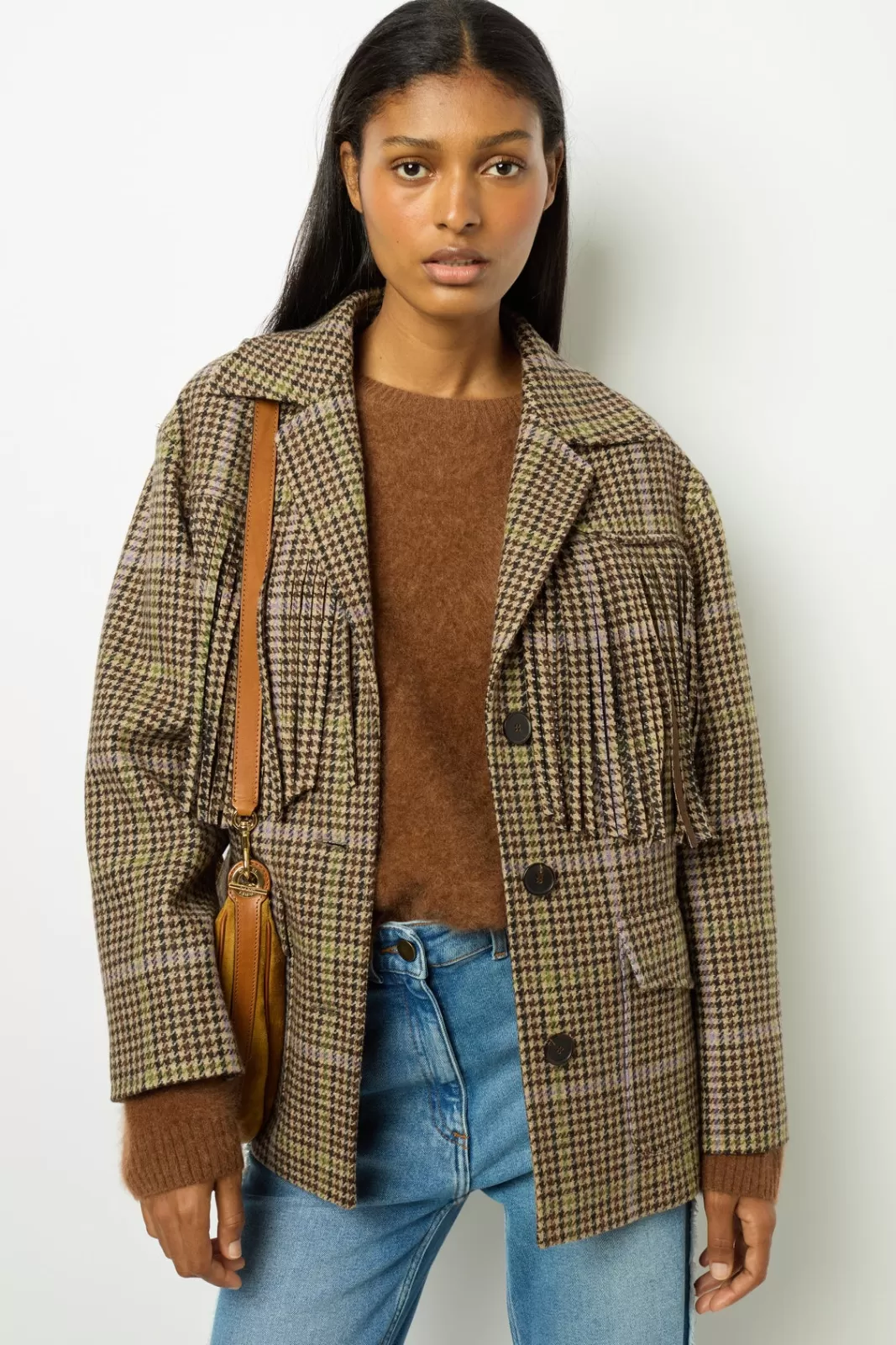 Gerard Darel Fringed houndstooth jacket - MURIELLE Marron Best Sale