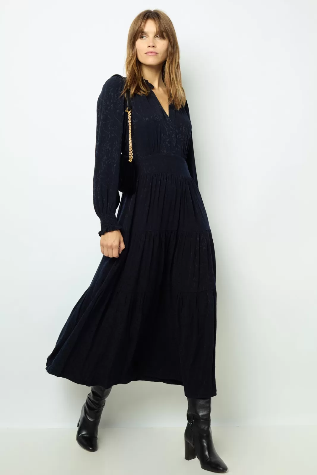 Gerard Darel Ruffled jacquard maxi dress - SANDRINE Marine Cheap